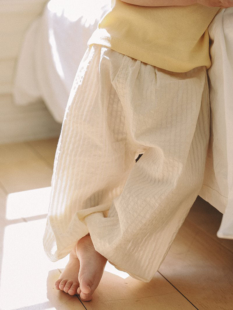 Toddler Mel SS26 Textured Stripe Balloon Jogger Pants (1 - 8y) - Ivory kids outfit