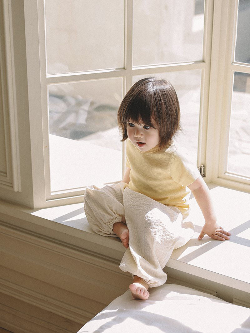 Toddler Mel SS26 Textured Stripe Balloon Jogger Pants (1 - 8y) - Ivory kids outfit