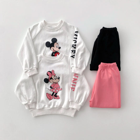 Toddler Mickey and Minnie Sleeve Print Sweatshirt and Jogger Pants Set (2 - 7y) - 2 Colors kids outfit