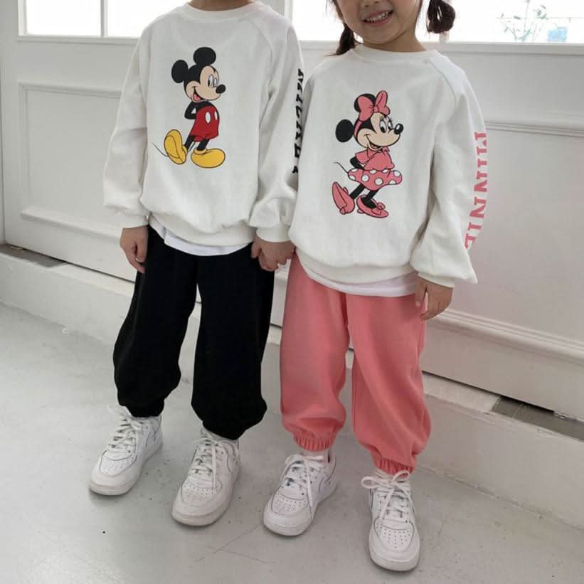 Toddler Mickey and Minnie Sleeve Print Sweatshirt and Jogger Pants Set (2 - 7y) - 2 Colors kids outfit