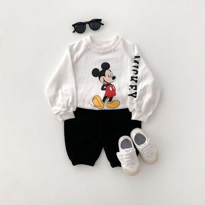 Toddler Mickey and Minnie Sleeve Print Sweatshirt and Jogger Pants Set (2 - 7y) - 2 Colors kids outfit