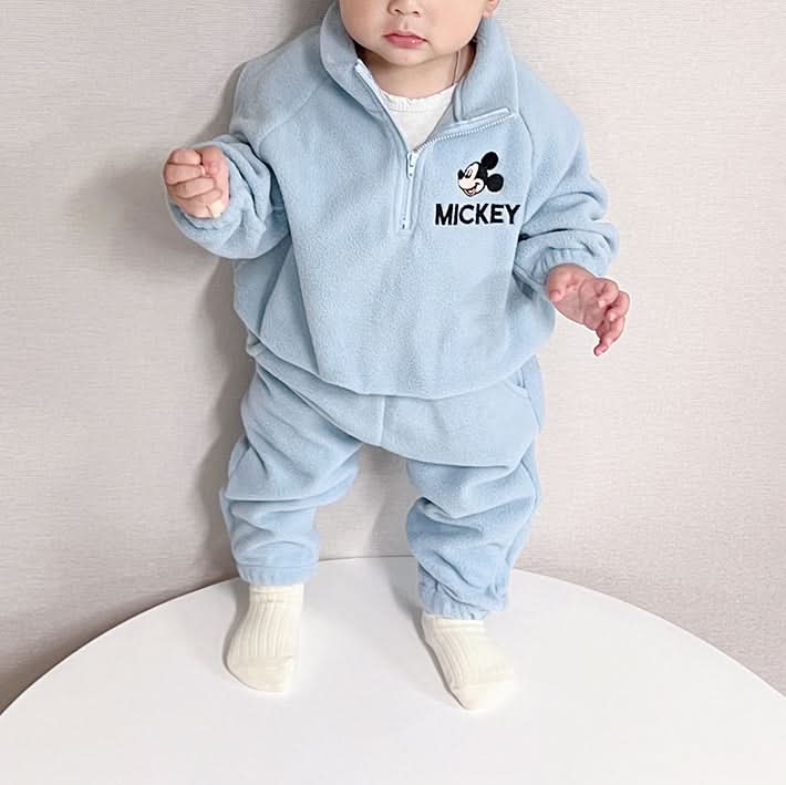 Toddler Mickey Embroidered Half Zip Fleece Top and Jogger Pants Set (1 - 6y) - Blue kids outfit