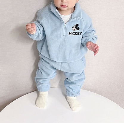 Toddler Mickey Embroidered Half Zip Fleece Top and Jogger Pants Set (1 - 6y) - Blue kids outfit