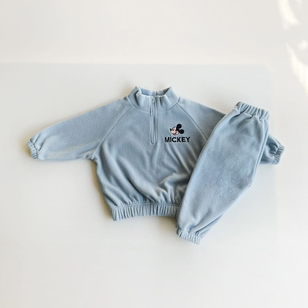 Toddler Mickey Embroidered Half Zip Fleece Top and Jogger Pants Set (1 - 6y) - Blue kids outfit