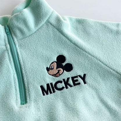 Toddler Mickey Embroidered Half Zip Fleece Top and Jogger Pants Set (1 - 6y) - Blue kids outfit