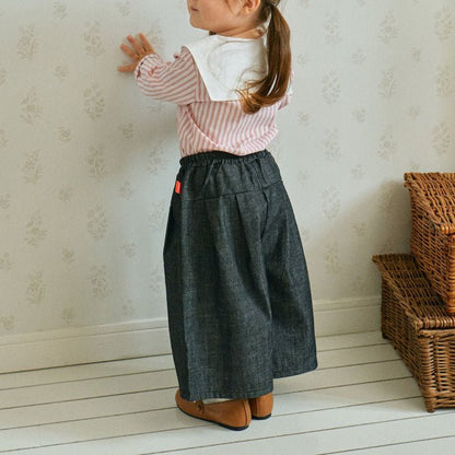 Toddler Milk F25 Heart Embroidery Collar Stripe Shirt (1 - 7y) - Blue kids outfit