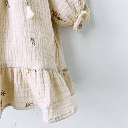 Toddler Milk Knot Tassel Bow Flower Embroidery Dress (1 - 6y) - Cream kids outfit