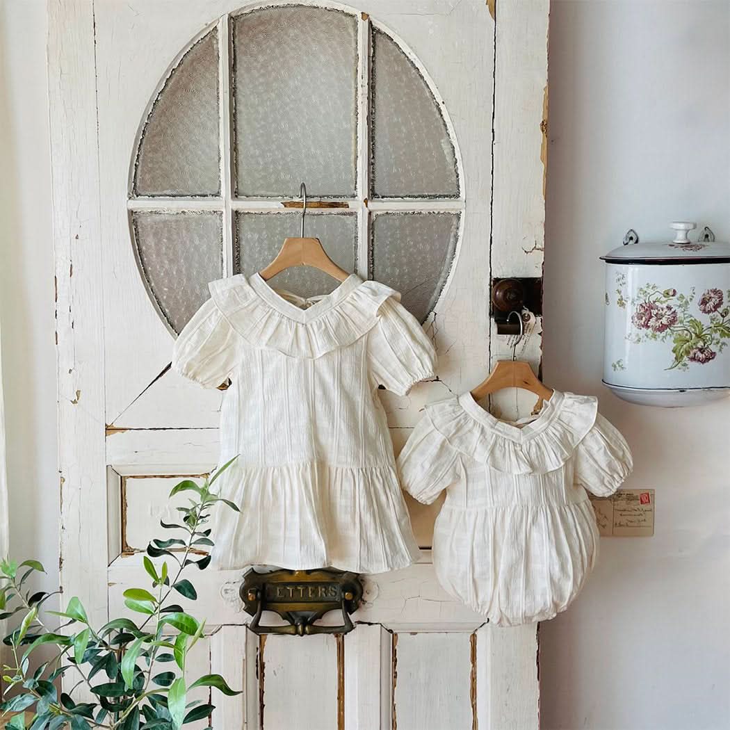 Toddler Milk Ruffle V - Neck Tie Back Dress (3m - 5y) - Cream kids outfit