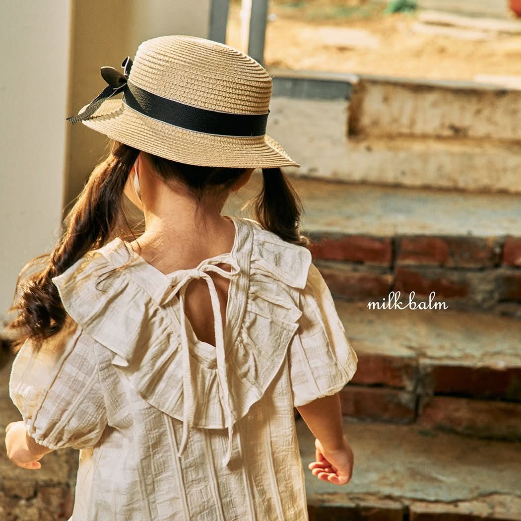 Toddler Milk Ruffle V - Neck Tie Back Dress (3m - 5y) - Cream kids outfit