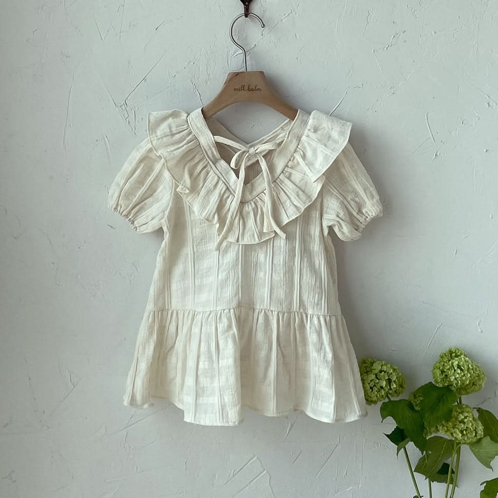 Toddler Milk Ruffle V - Neck Tie Back Dress (3m - 5y) - Cream kids outfit