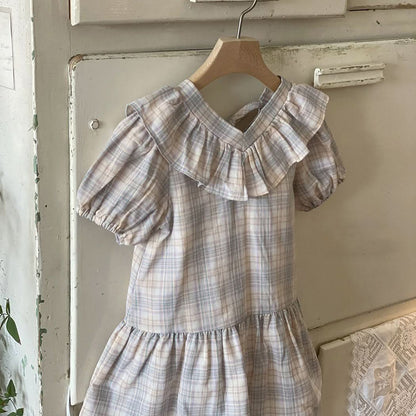Toddler Milk Ruffle V - Neck Tie Back Dress (3m - 5y) - Plaid kids outfit
