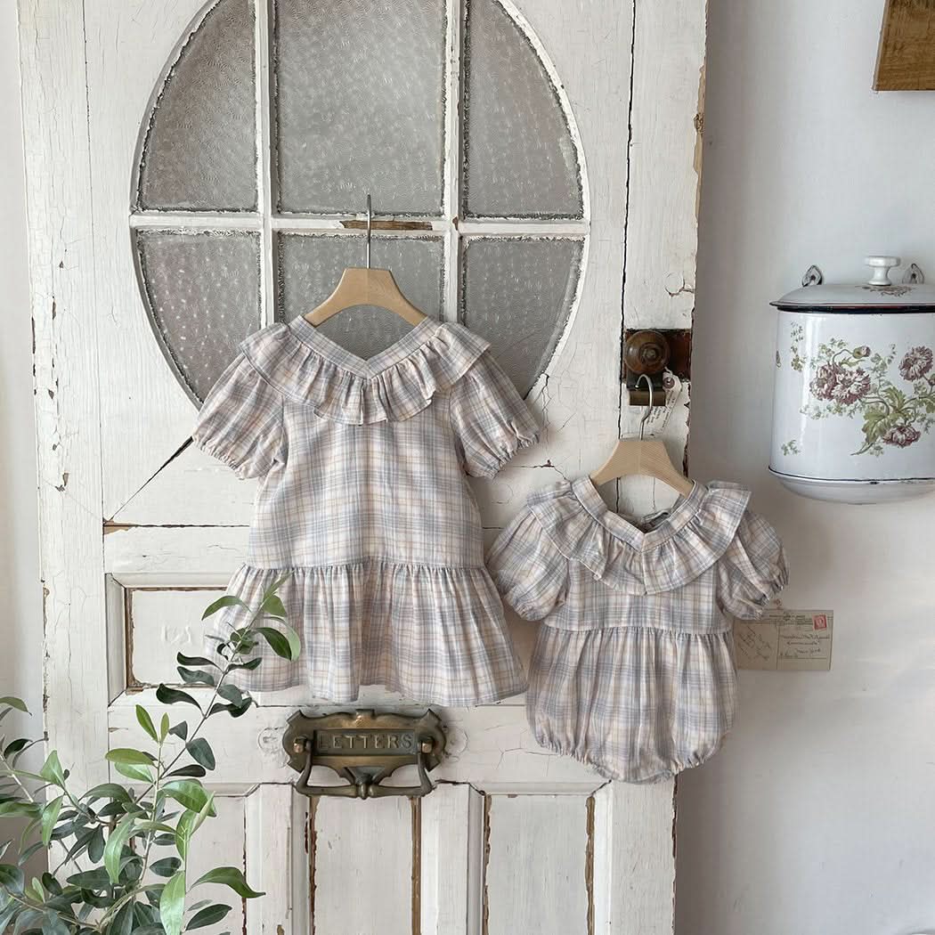 Toddler Milk Ruffle V - Neck Tie Back Dress (3m - 5y) - Plaid kids outfit