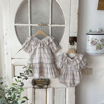 Toddler Milk Ruffle V - Neck Tie Back Dress (3m - 5y) - Plaid kids outfit