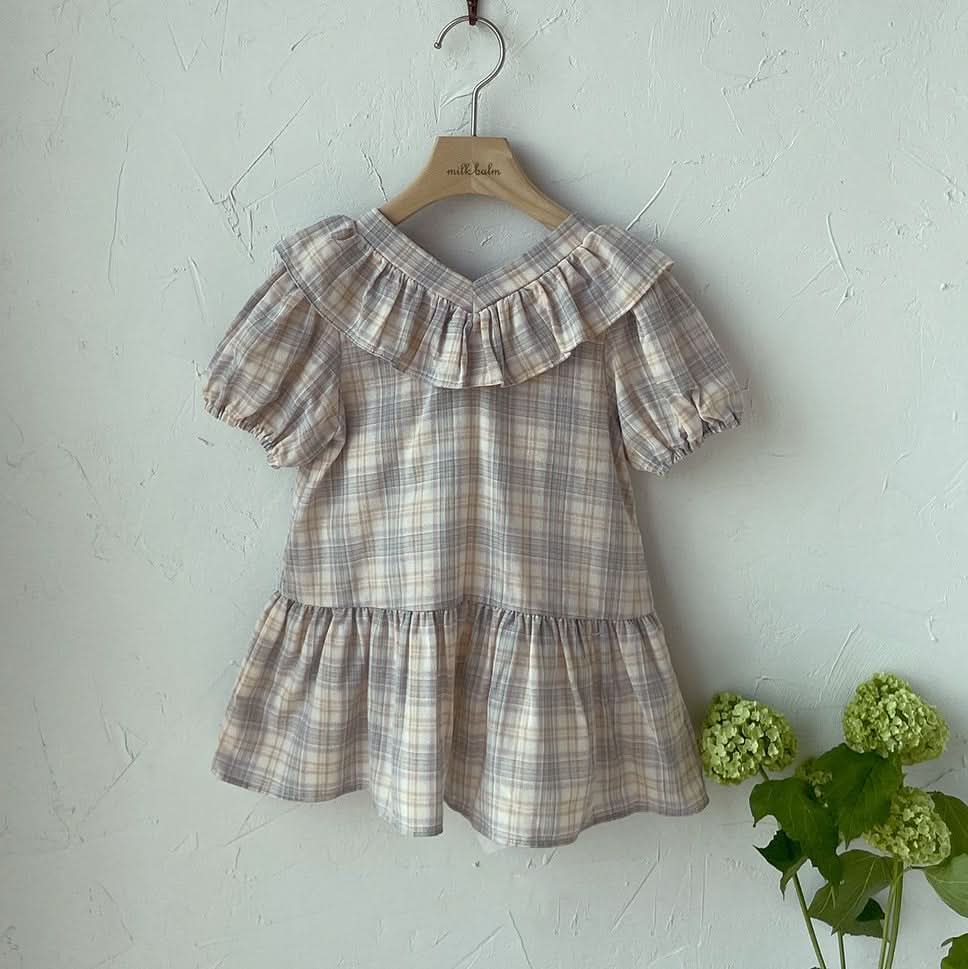 Toddler Milk Ruffle V - Neck Tie Back Dress (3m - 5y) - Plaid kids outfit