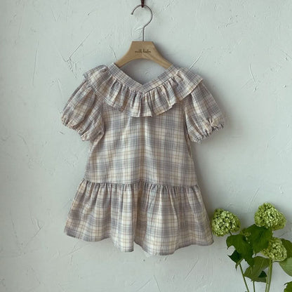 Toddler Milk Ruffle V - Neck Tie Back Dress (3m - 5y) - Plaid kids outfit