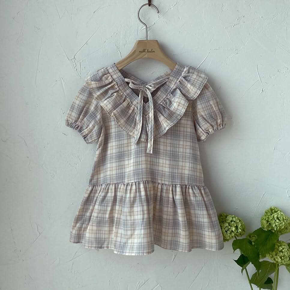 Toddler Milk Ruffle V - Neck Tie Back Dress (3m - 5y) - Plaid kids outfit