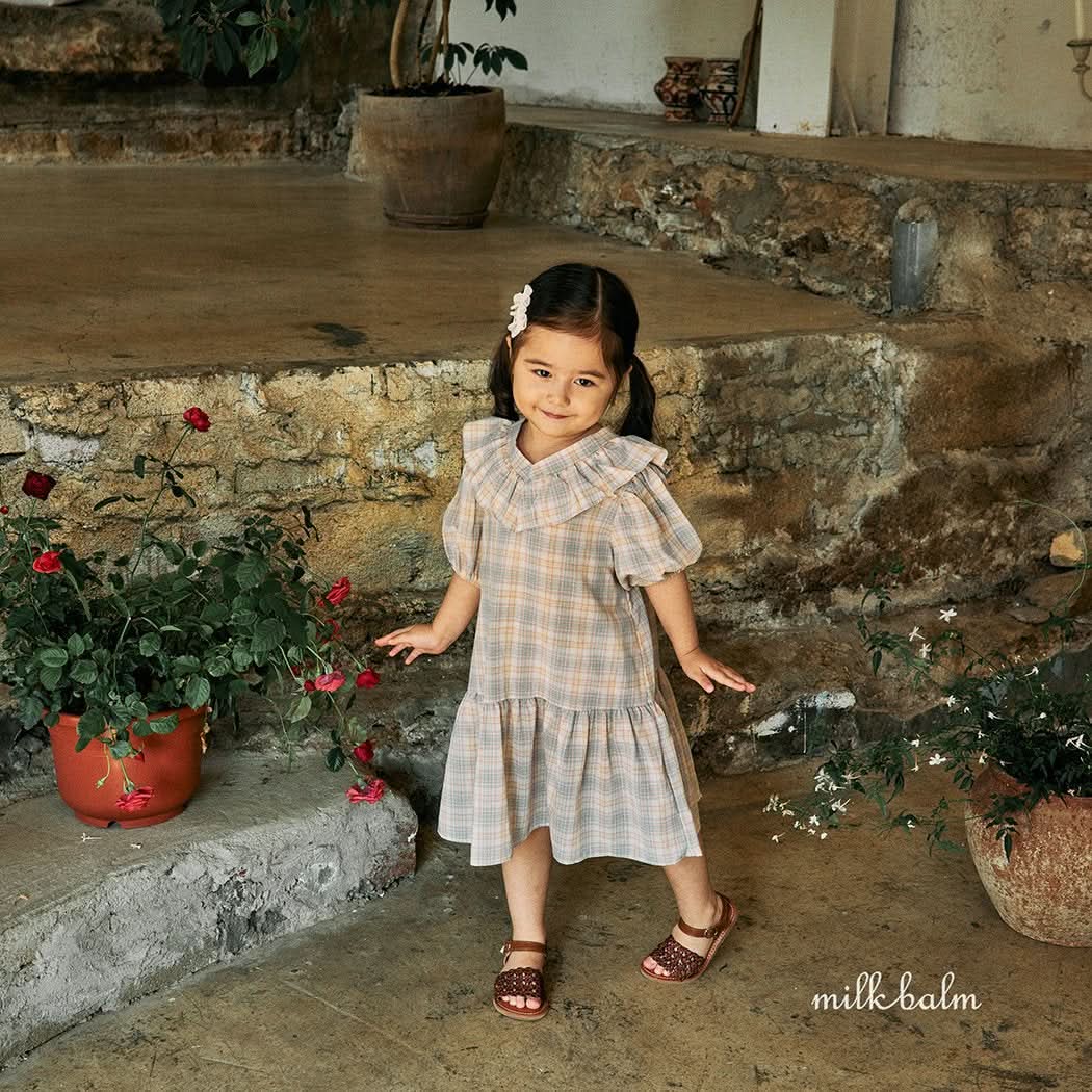 Toddler Milk Ruffle V - Neck Tie Back Dress (3m - 5y) - Plaid kids outfit