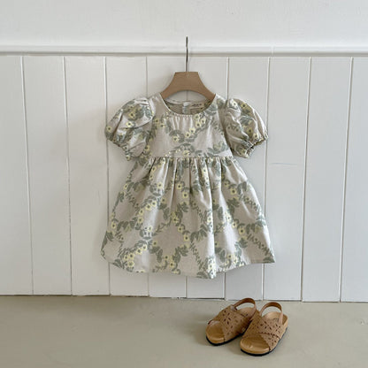 Toddler Milk SP26 Floral Embroidery Puff Sleeve Dress (1 - 7y) - Beige - AT NOON STORE