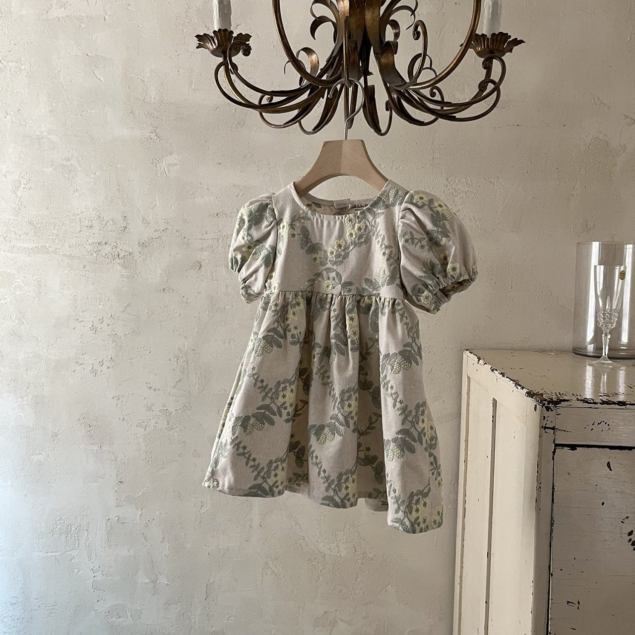 Toddler Milk SP26 Floral Embroidery Puff Sleeve Dress (1 - 7y) - Beige - AT NOON STORE