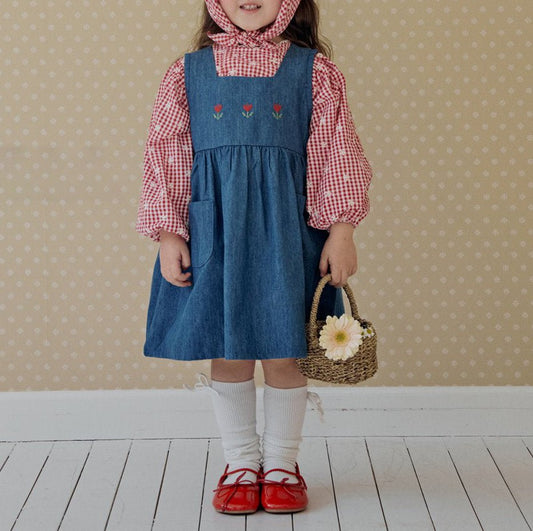 Toddler Milk SP26 Tulip Embroidery Sleeveless Denim Dress (1 - 7y) - Blue - AT NOON STORE