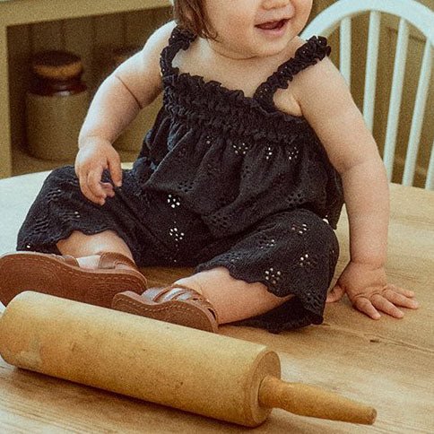 Toddler Milk SS25 Eyelet Lettuce - Edge Smocked Peplum Top and Wide Pants Set (1 - 7y) - 2 Colors kids outfit