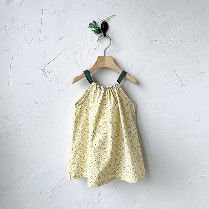 Toddler Milk SS25 Floral Tie Back Halter Dress (1 - 7y) - Yellow kids outfit