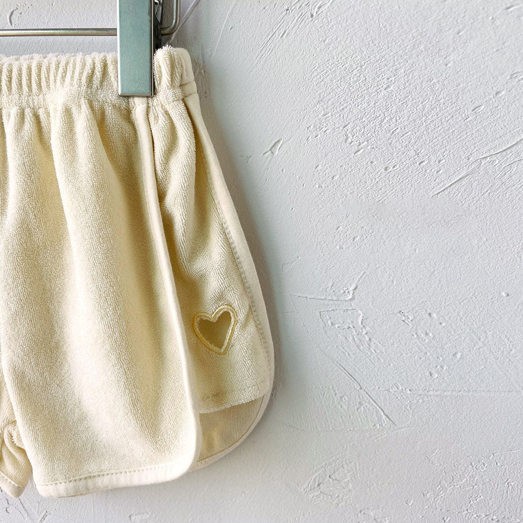 Toddler Milk SS25 Terry Cloth Heart Cut Out Shorts (1 - 6y) - 2 Colors kids outfit