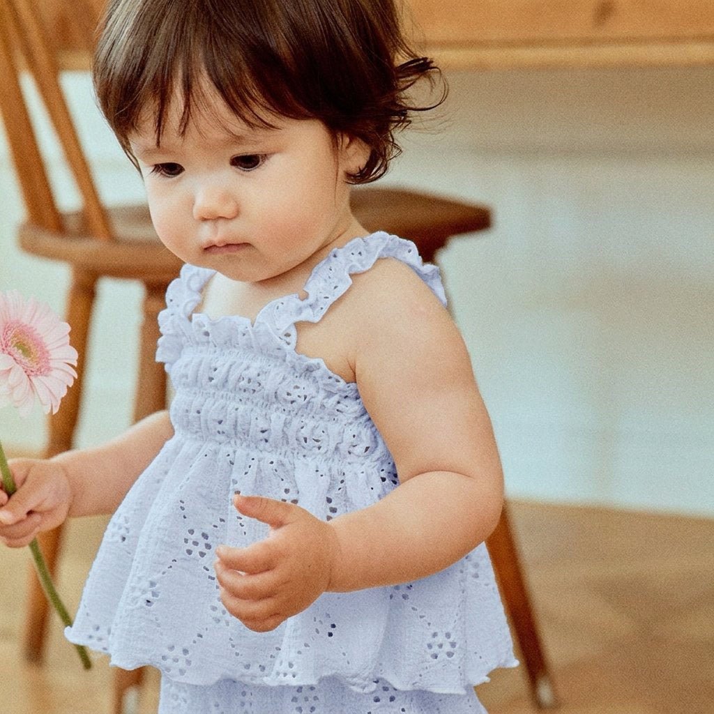 Toddler Milk SS26 Embroidery Smocked Sleeveless Top and Pull - on Pants Set (1 - 7y) - Ivory kids outfit