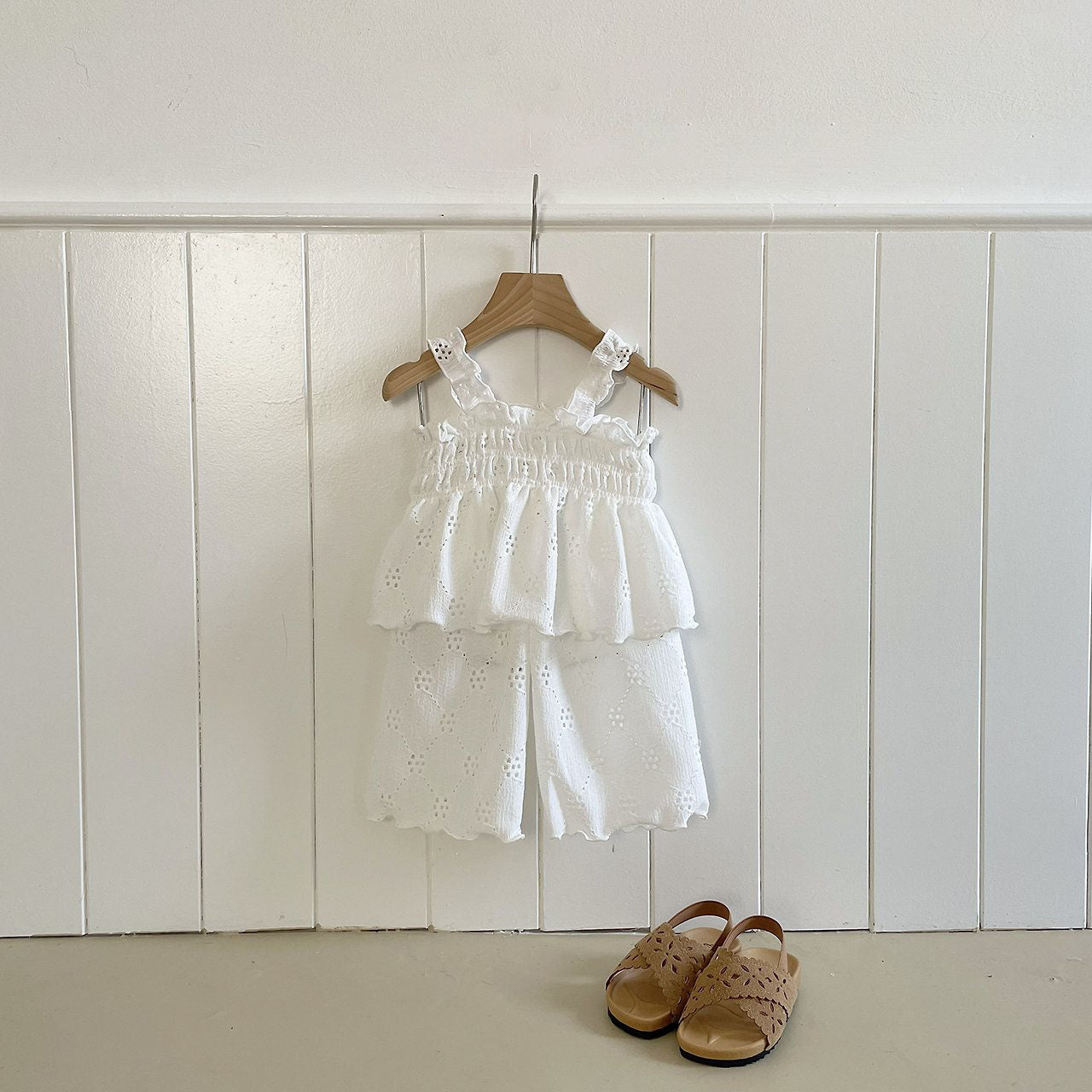 Toddler Milk SS26 Embroidery Smocked Sleeveless Top and Pull - on Pants Set (1 - 7y) - Ivory kids outfit