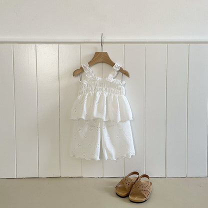 Toddler Milk SS26 Embroidery Smocked Sleeveless Top and Pull - on Pants Set (1 - 7y) - Ivory kids outfit