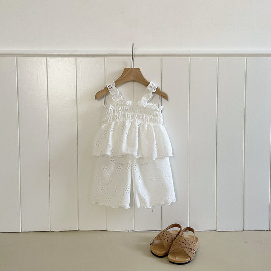 Toddler Milk SS26 Embroidery Smocked Sleeveless Top and Pull - on Pants Set (1 - 7y) - Ivory kids outfit
