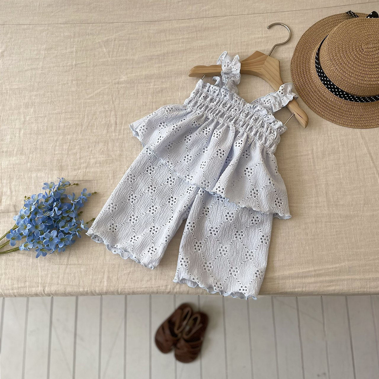 Toddler Milk SS26 Embroidery Smocked Sleeveless Top and Pull - on Pants Set (1 - 7y) - Ivory kids outfit