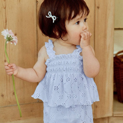 Toddler Milk SS26 Poinetelle Smocked Peplum and Pull-on Pants Set (1-7y) - Light Blue kids outfit