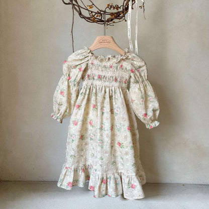 Toddler Monbebe F24 Floral Smocked Bodice Eyelet Dress (1 - 6y) - 2 Colors kids outfit