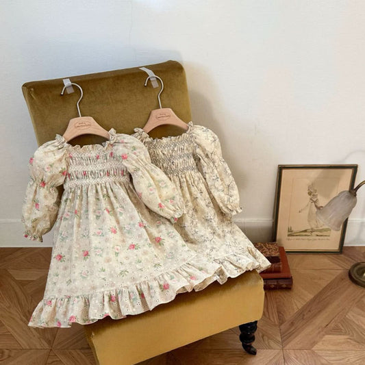 Toddler Monbebe F24 Floral Smocked Bodice Eyelet Dress (1 - 6y) - 2 Colors kids outfit