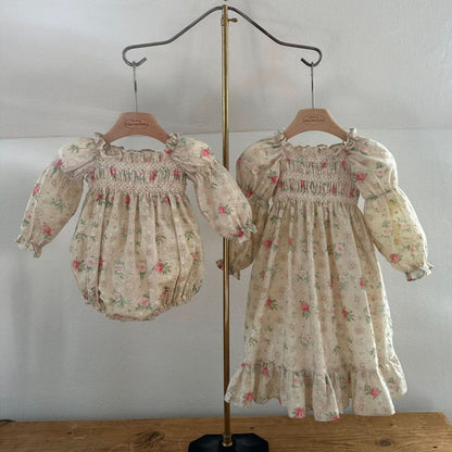 Toddler Monbebe F24 Floral Smocked Bodice Eyelet Dress (1 - 6y) - 2 Colors kids outfit