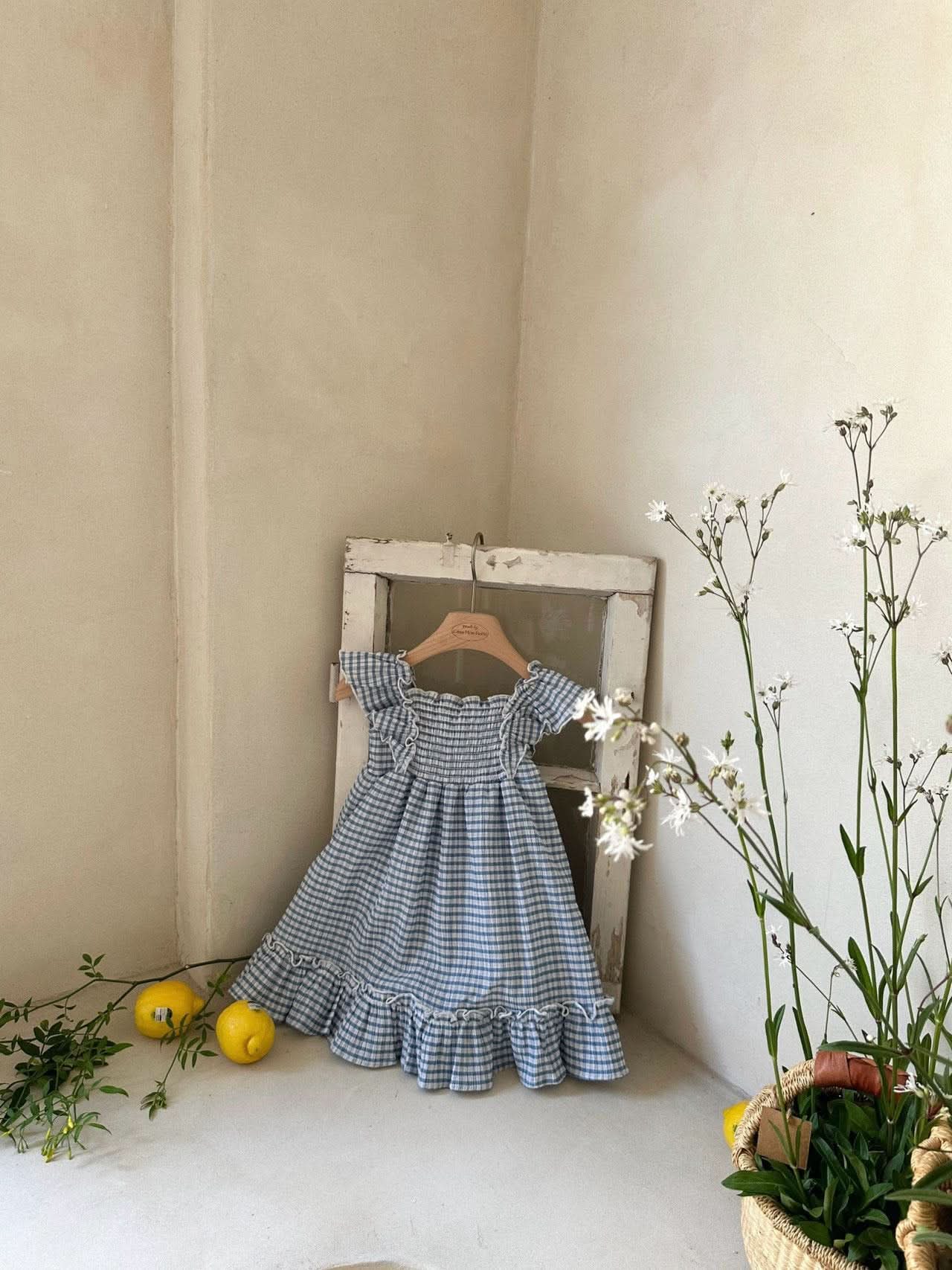 Toddler Monbebe Gingham Ruffle Short Sleeve Dress (1 - 6y) - 2 Colors kids outfit