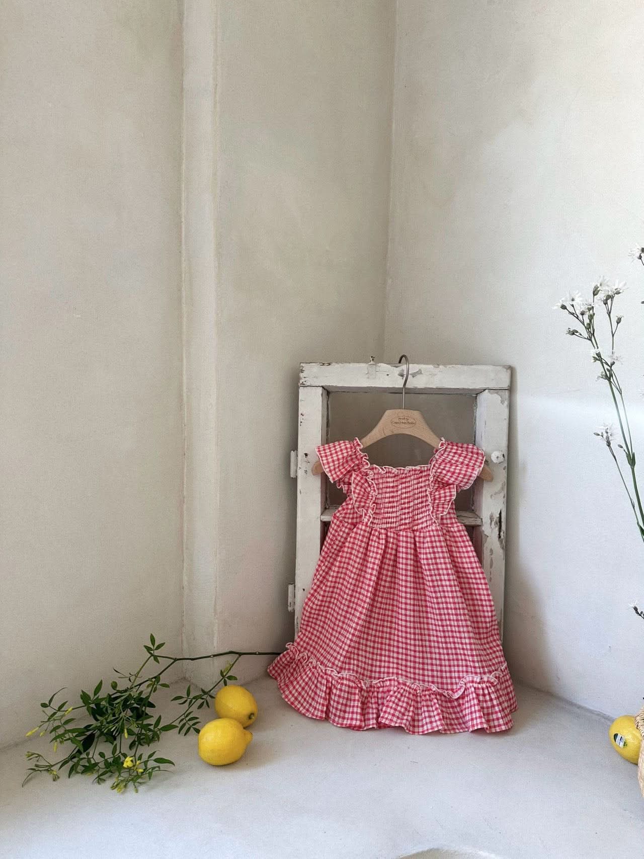 Toddler Monbebe Gingham Ruffle Short Sleeve Dress (1 - 6y) - 2 Colors kids outfit