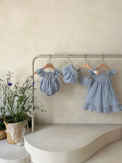Toddler Monbebe Gingham Ruffle Short Sleeve Dress (1 - 6y) - 2 Colors kids outfit
