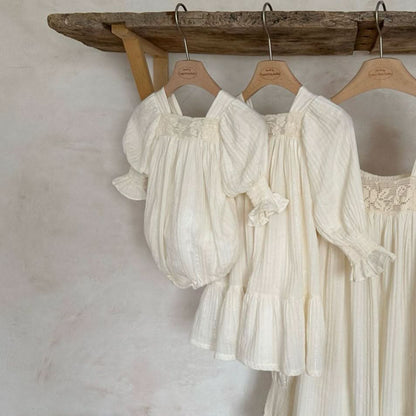 Toddler Monbebe S25 Floral Lace Trim Gauze Cotton Dress (1 - 8y) - Cream kids outfit