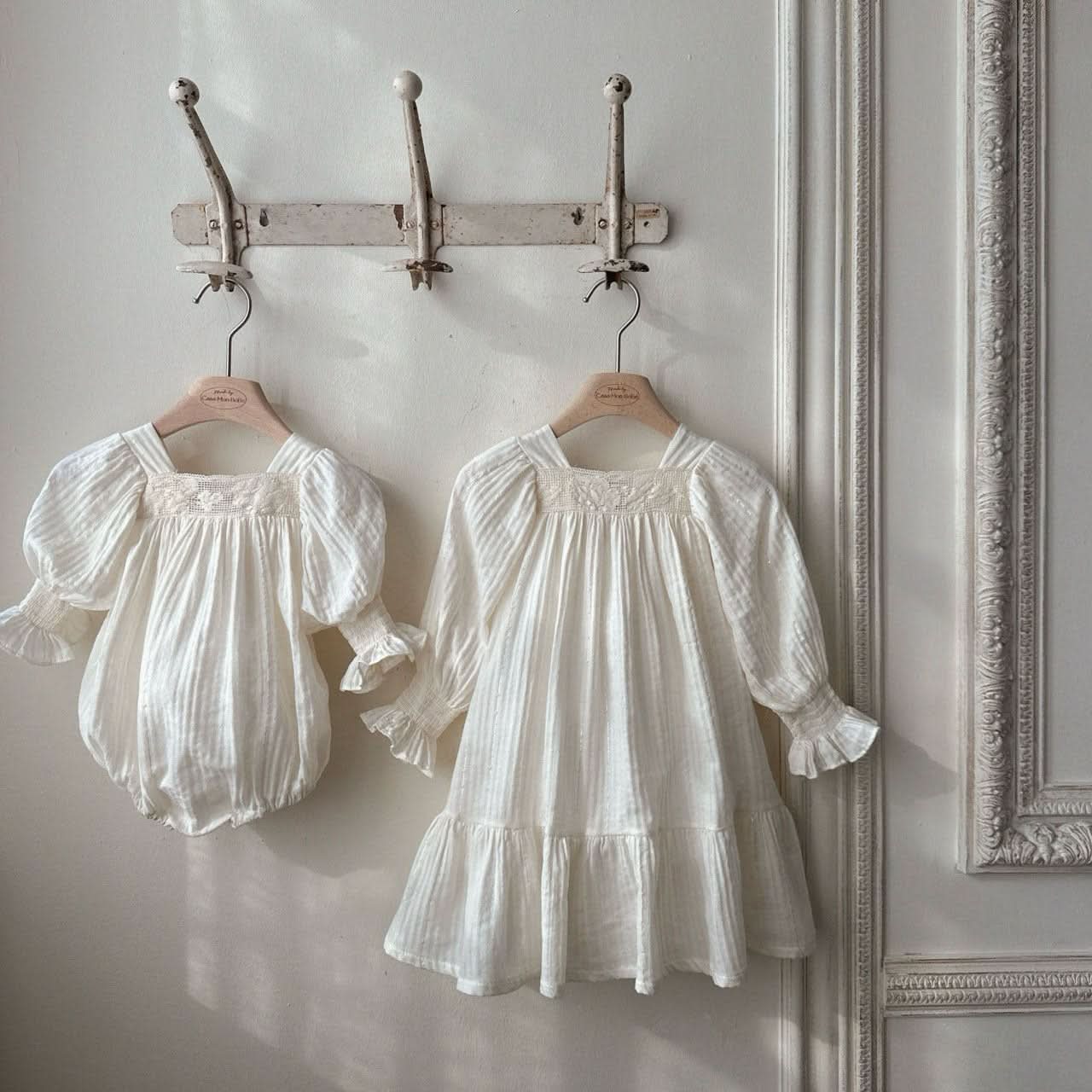 Toddler Monbebe S25 Floral Lace Trim Gauze Cotton Dress (1 - 8y) - Cream kids outfit