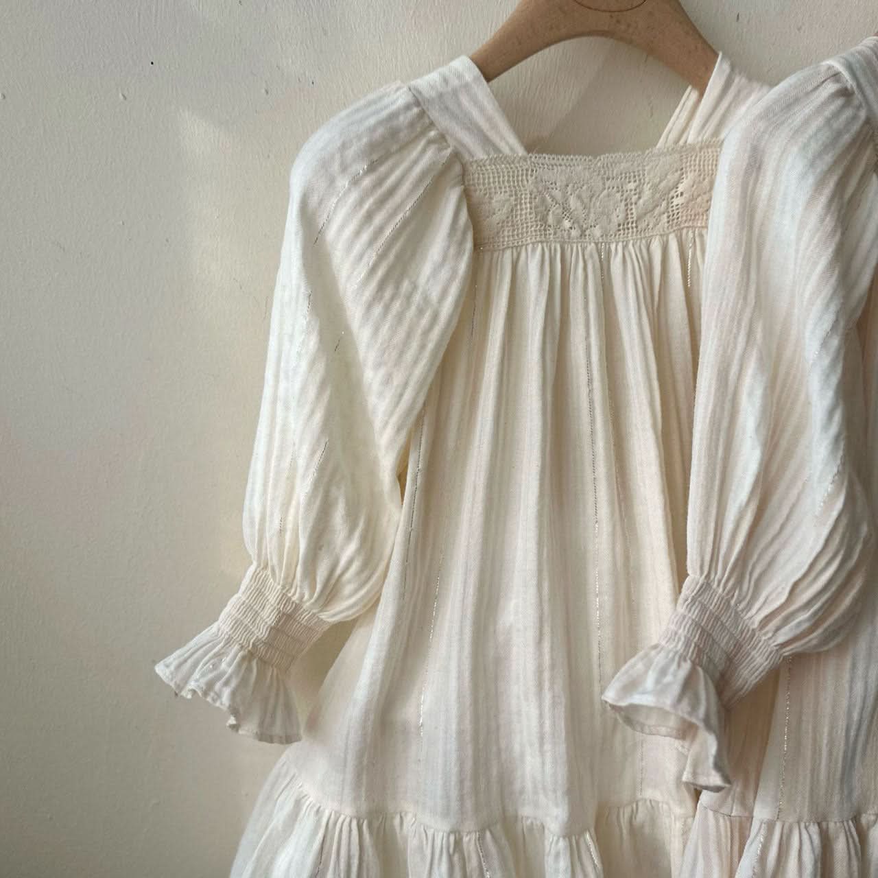 Toddler Monbebe S25 Floral Lace Trim Gauze Cotton Dress (1 - 8y) - Cream kids outfit