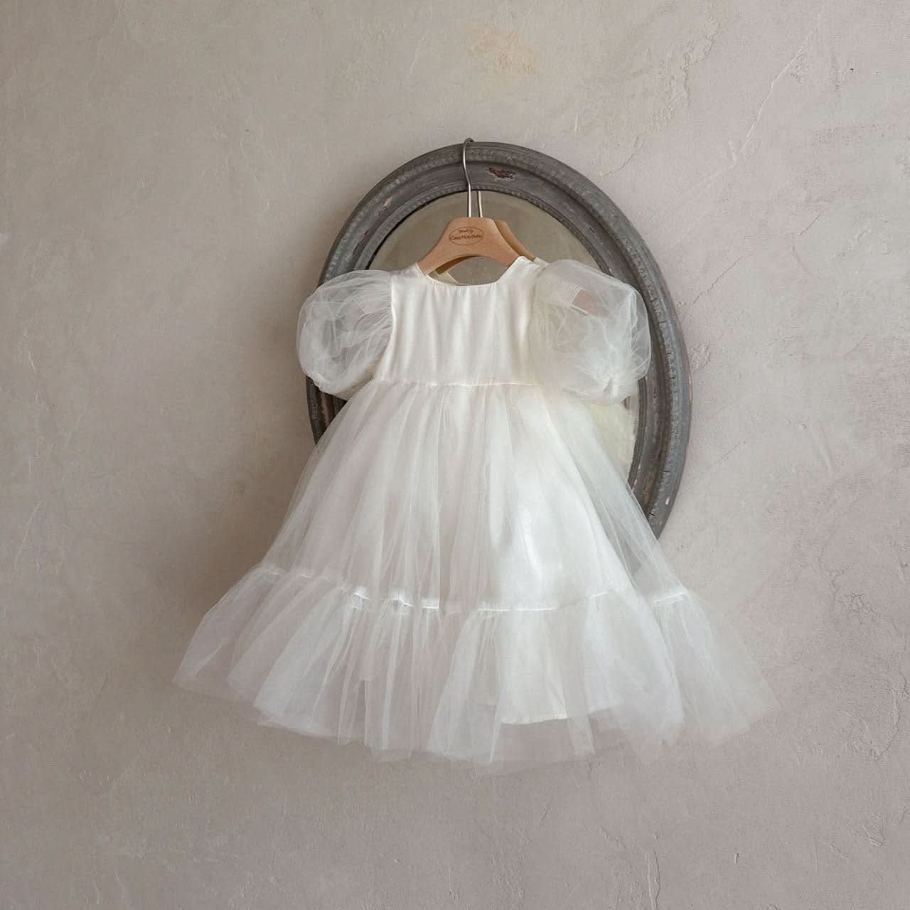 Toddler Monbebe S25 Short - Puff Sleeve Tulle Dress (1 - 8y) - Ivory kids outfit