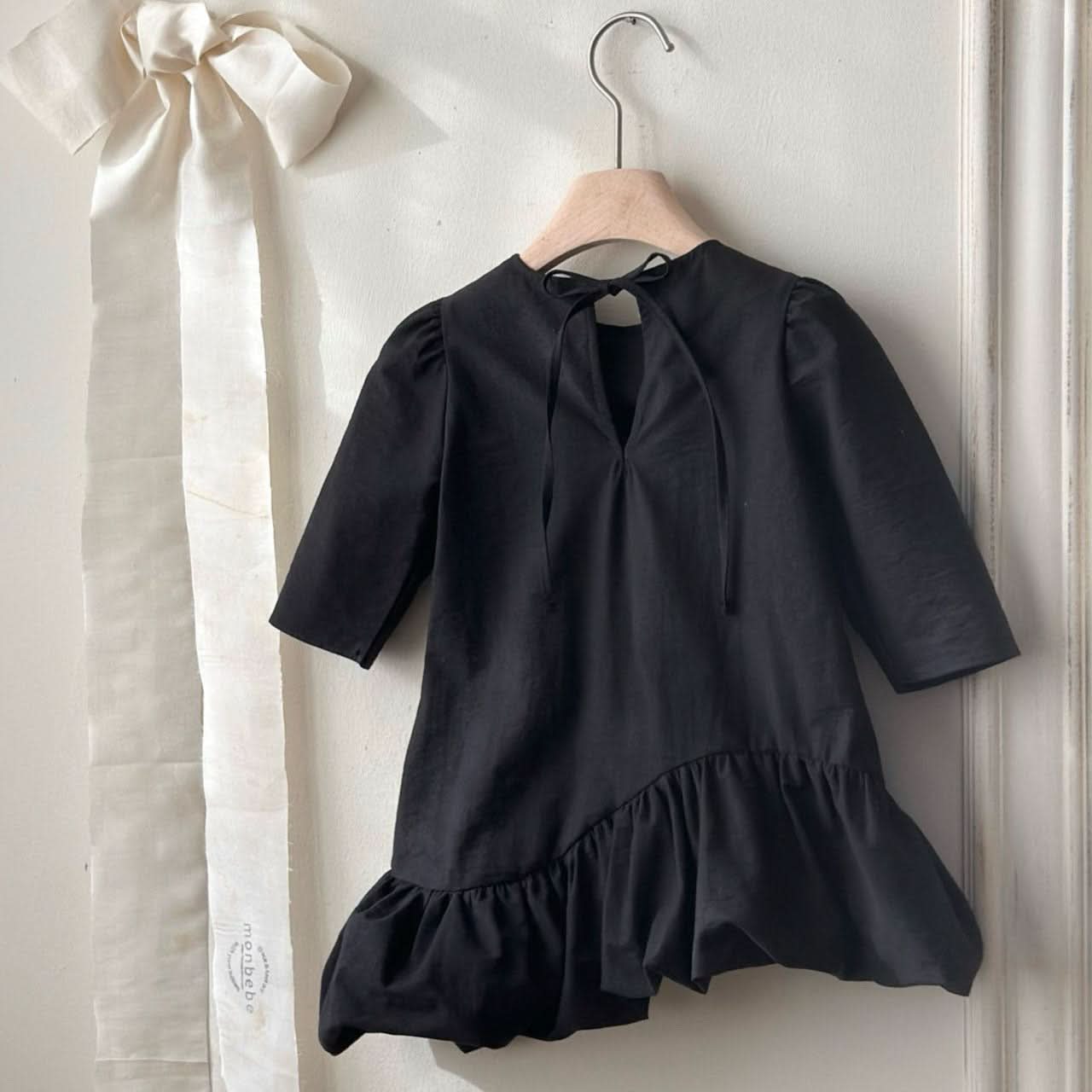 Toddler Monbebe S25 Tie Back Unbalanced Ruffle Dress (1 - 8y) - 2 Colors kids outfit
