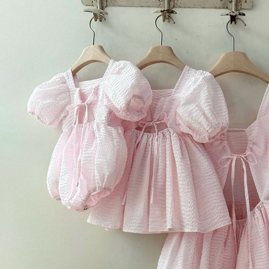 Toddler Monbebe Seersucker Puff Sleeve Dress (1 - 6y) - 2Colors kids outfit