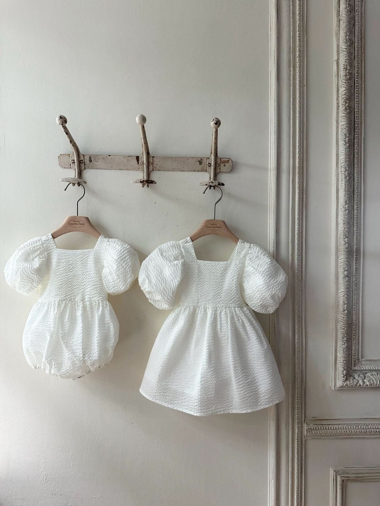 Toddler Monbebe Seersucker Puff Sleeve Dress (1 - 6y) - 2Colors kids outfit
