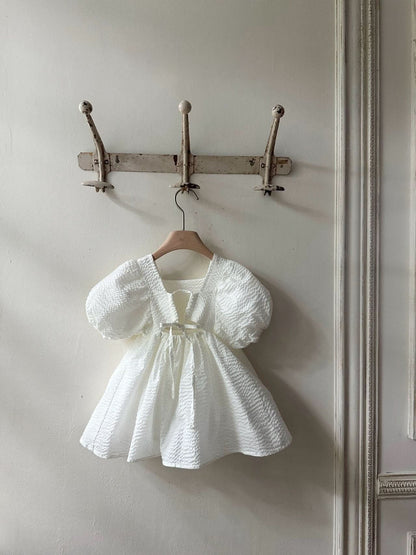 Toddler Monbebe Seersucker Puff Sleeve Dress (1 - 6y) - 2Colors kids outfit