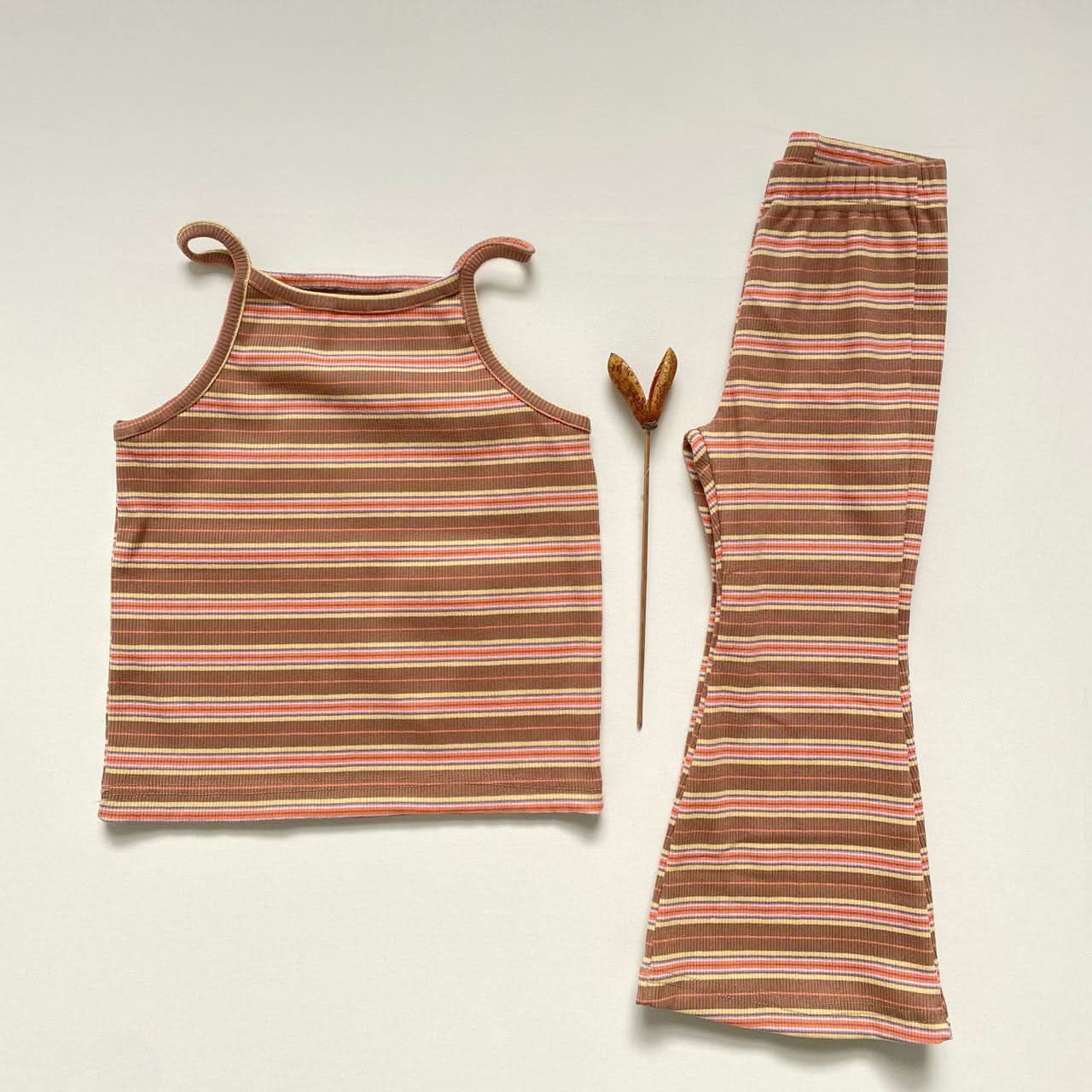 Toddler Multi Stripe Cami and Flare Pants Set (16 - 24m) - Brown+Orange kids outfit