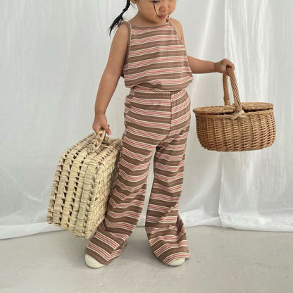 Toddler Multi Stripe Cami and Flare Pants Set (16 - 24m) - Brown+Orange kids outfit