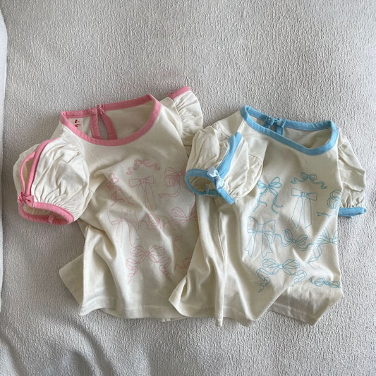 Toddler Open Sleeve Bow Print Top (1 - 5y) - 2 Colors kids outfit
